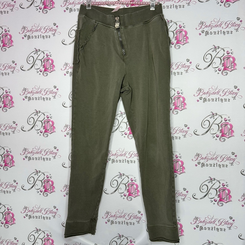 Crea concept pants joggers cargo distressed grey green zip up zipper unique luxe